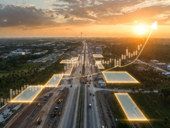 New expressway construction in Ibeju-Lekki Lagos showing rapid real estate development and rising property prices after road infrastructure announcements