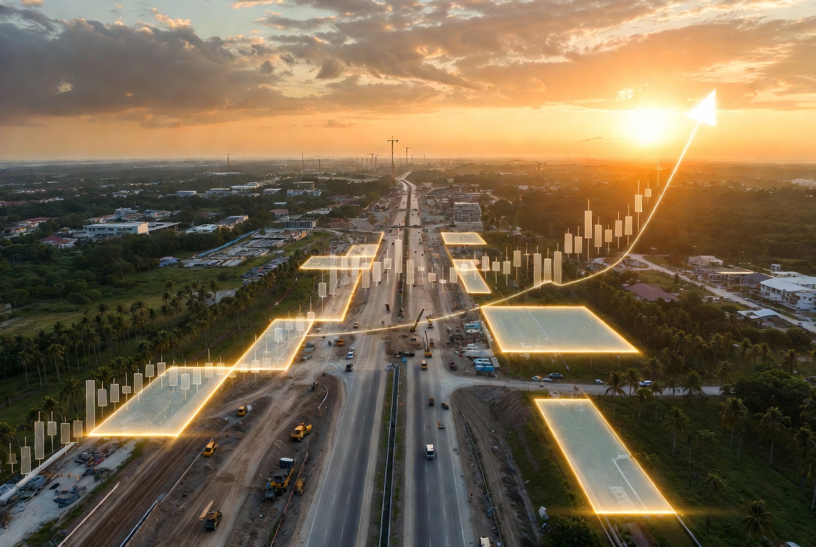 New expressway construction in Ibeju-Lekki Lagos showing rapid real estate development and rising property prices after road infrastructure announcements